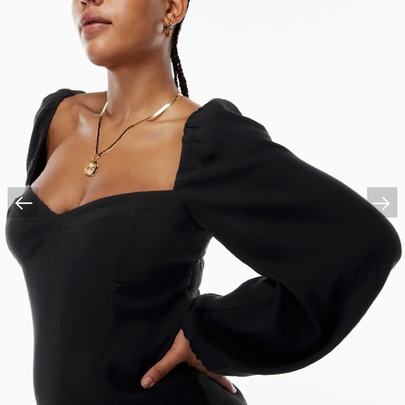 Aritzia Wilfred Novella Dress Black Mini Lined Full Sleeve Side Slit Size US 8 - Picture 3 of 12